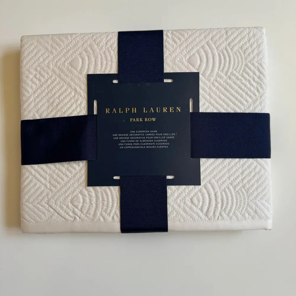 NWT Ralph Lauren Euro Pillow Sham Park Row Elysia Quilted Chic Cream Art Deco